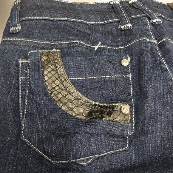 Virgin Only Embellished Metallic Thread Flare Jeans Sz 5 - Picture 6 of 10